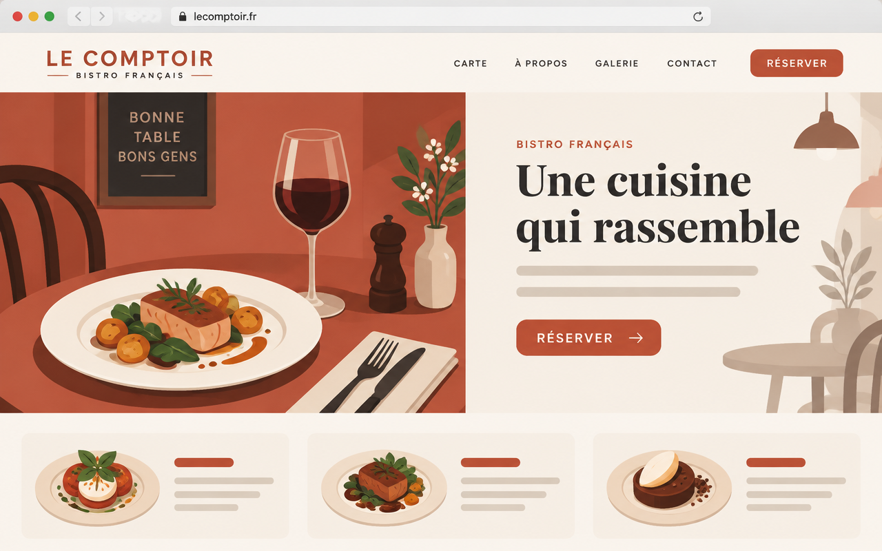Aperçu d'un modèle de site pour Restaurant